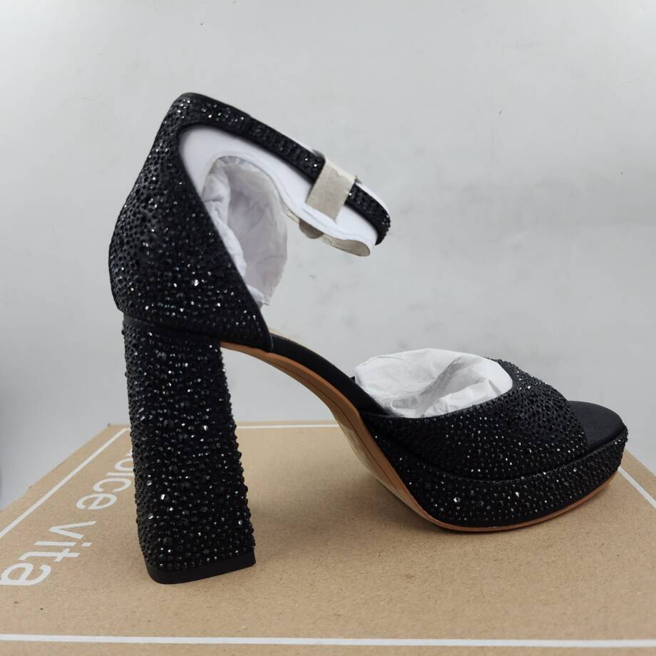 Dolce Vita Pandro Crystal Embellished Block Heels Women's 8 Black Ankle Strap