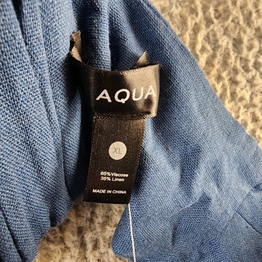 AQUA Havana Linen Blend Boho Sundress Women's XL Denim Sweetheart Neck Back Zip