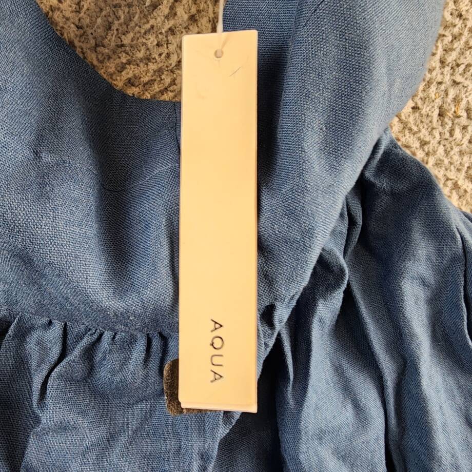 AQUA Havana Linen Blend Boho Sundress Women's XL Denim Sweetheart Neck Back Zip