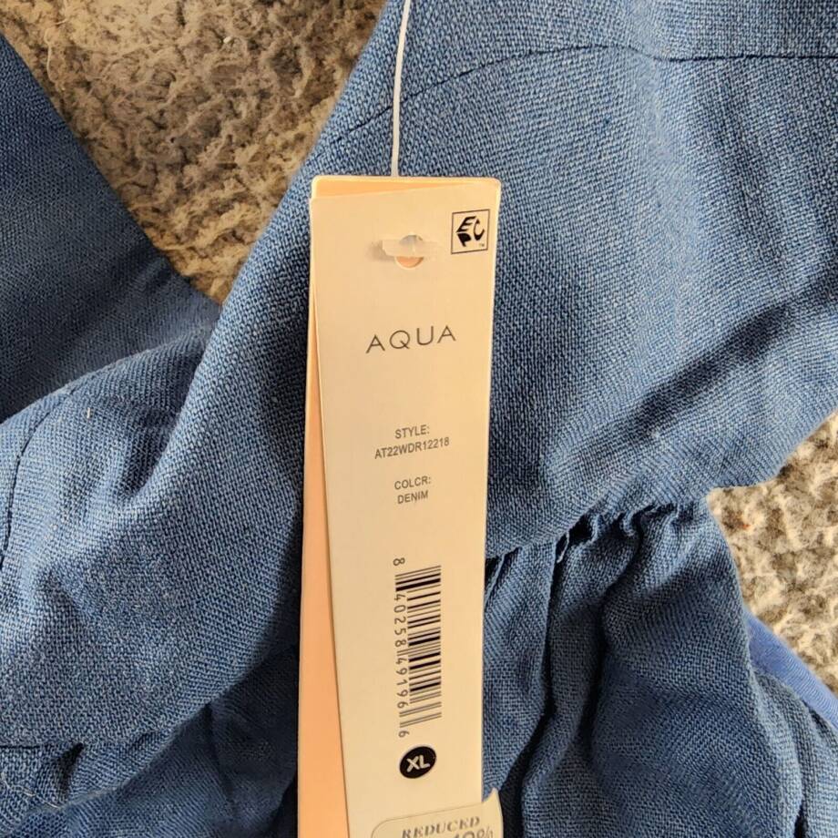 AQUA Havana Linen Blend Boho Sundress Women's XL Denim Sweetheart Neck Back Zip
