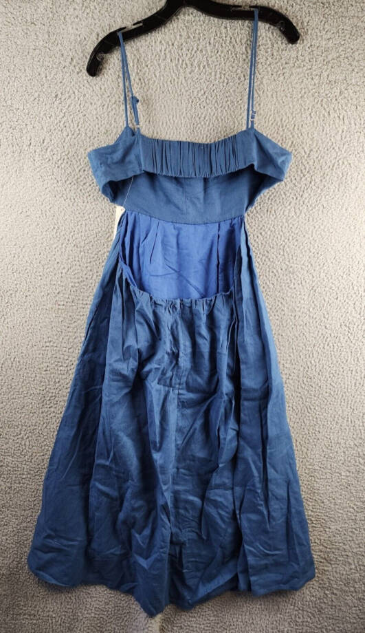 AQUA Havana Linen Blend Boho Sundress Women's XL Denim Sweetheart Neck Back Zip