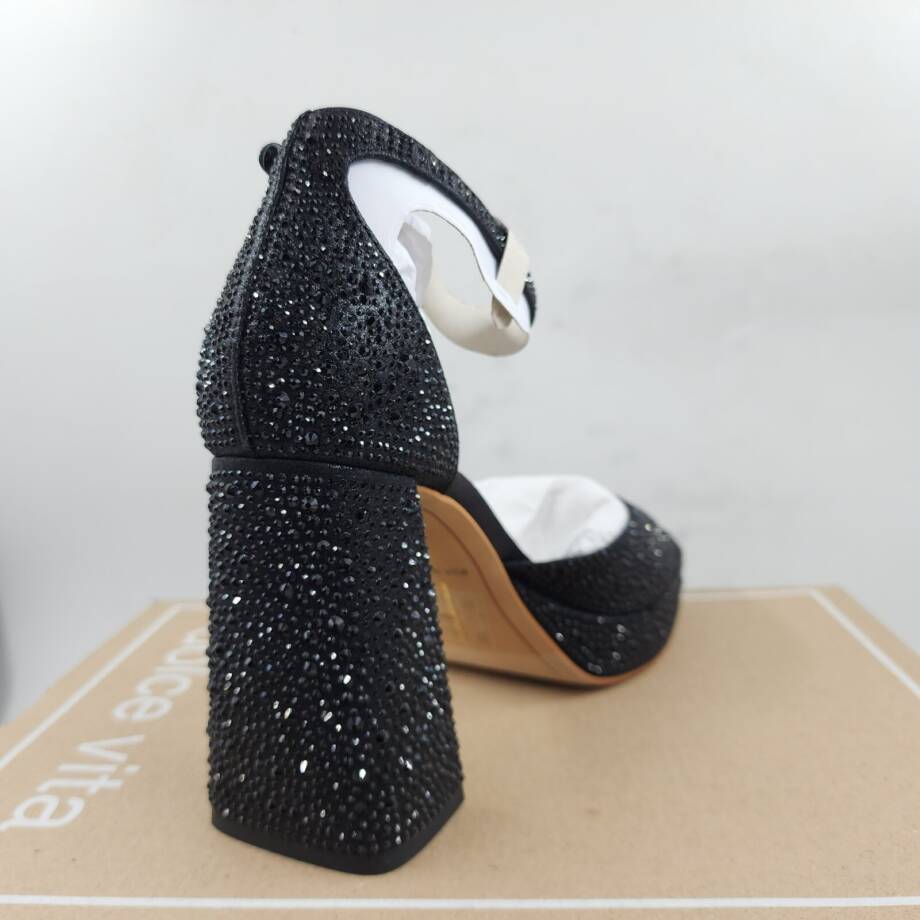 Dolce Vita Pandro Crystal Embellished Block Heels Women's 8 Black Ankle Strap