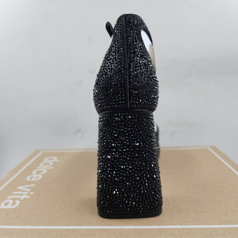 Dolce Vita Pandro Crystal Embellished Block Heels Women's 8 Black Ankle Strap