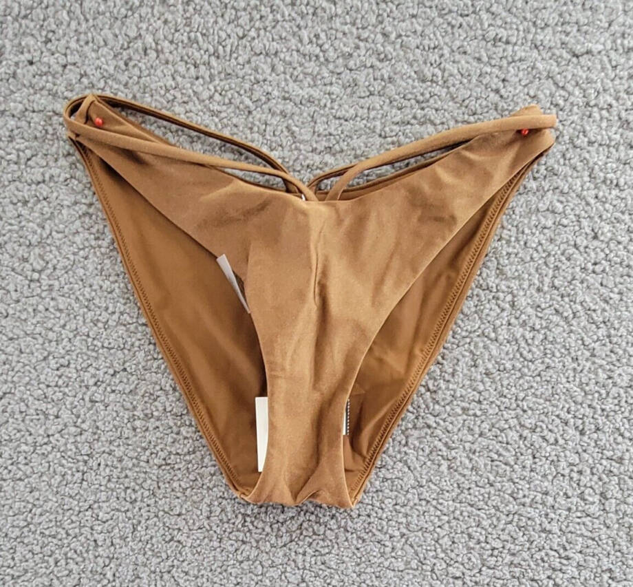Simkhai Emmalynn Strappy Bikini Bottom Women's XS Bronze Elastic Waist Pull On