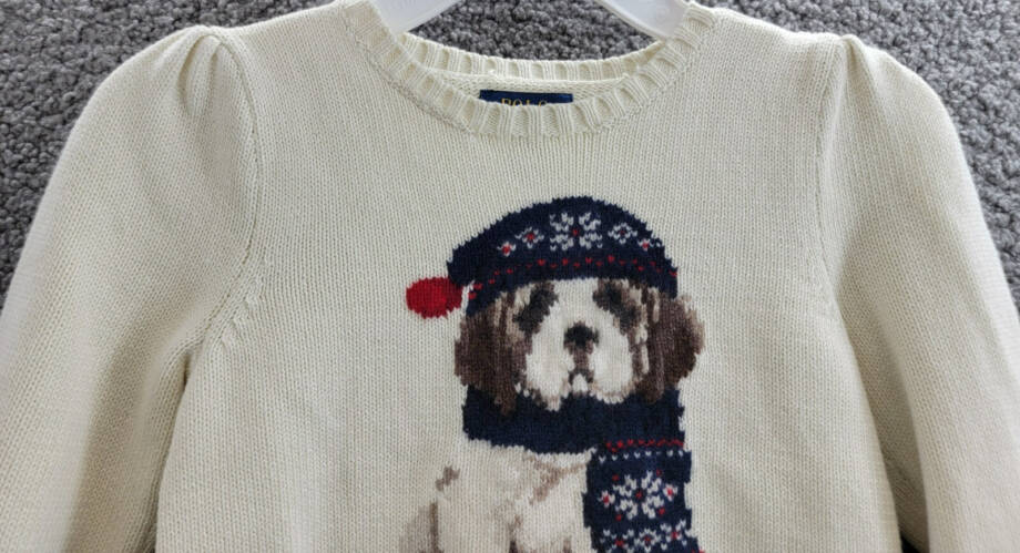 Polo Ralph Lauren Dog Crewneck Wool Sweatshirt Little Girls 5 White Multi L/S