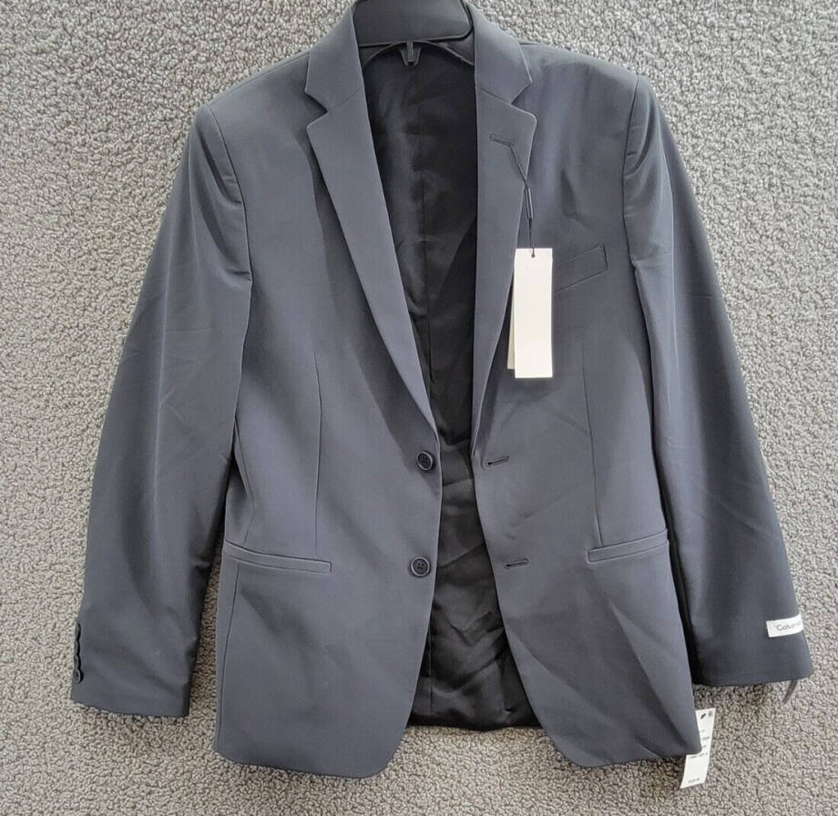Calvin Klein Slim-Fit Stretch Performance Suit Jacket Big Boy 16 Ebony Solid L/S