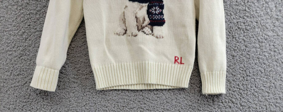 Polo Ralph Lauren Dog Crewneck Wool Sweatshirt Little Girls 5 White Multi L/S