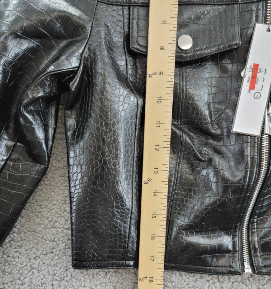BCBG New York Croc-Print Faux-Leather Cropped Jacket Women's M Onyx Zip Closure