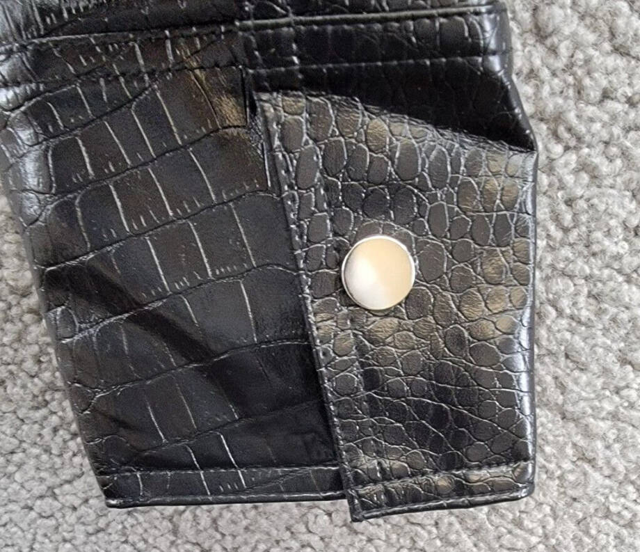 BCBG New York Croc-Print Faux-Leather Cropped Jacket Women's M Onyx Zip Closure