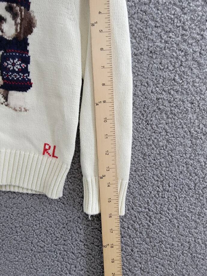 Polo Ralph Lauren Dog Crewneck Wool Sweatshirt Little Girls 5 White Multi L/S