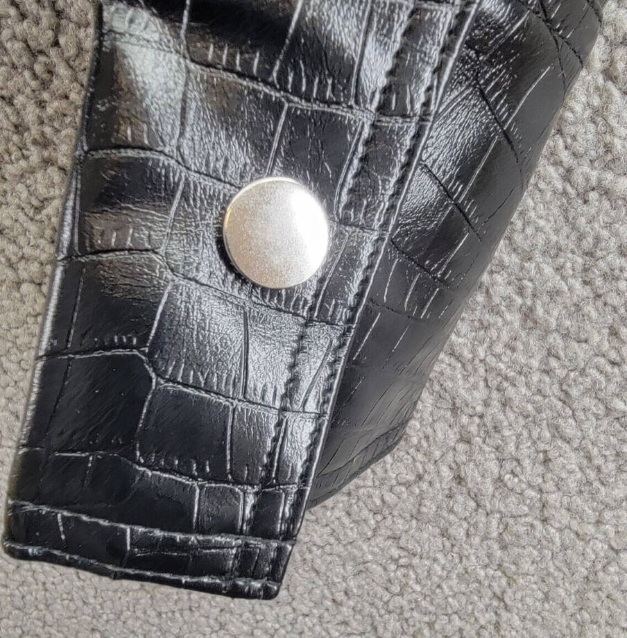 BCBG New York Croc-Print Faux-Leather Cropped Jacket Women's M Onyx Zip Closure