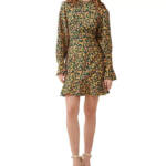 French Connection Aleezia Flavia Floral A-Line Dress Women's 4 Forest Green L/S