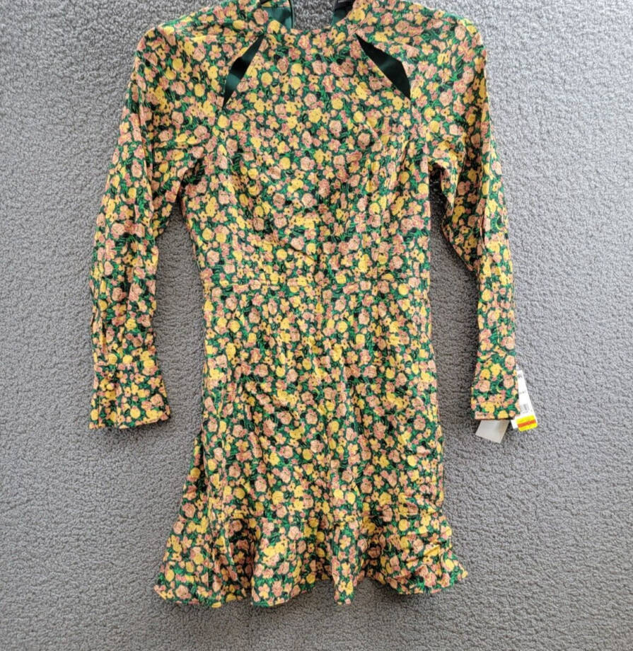 French Connection Aleezia Flavia Floral A-Line Dress Women's 4 Forest Green L/S