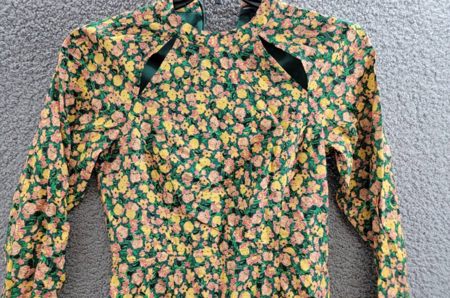 French Connection Aleezia Flavia Floral A-Line Dress Women's 4 Forest Green L/S