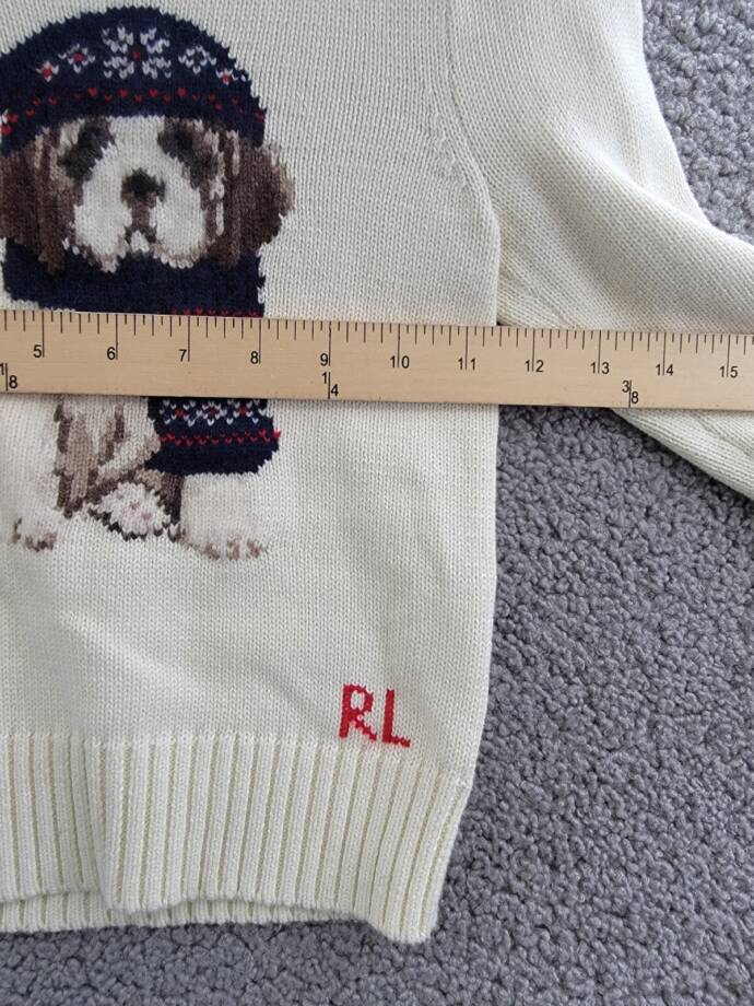 Polo Ralph Lauren Dog Crewneck Wool Sweatshirt Little Girls 5 White Multi L/S