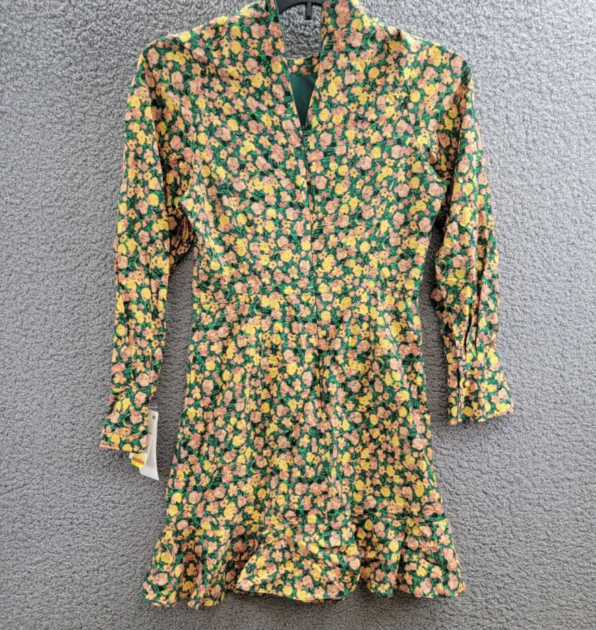 French Connection Aleezia Flavia Floral A-Line Dress Women's 4 Forest Green L/S
