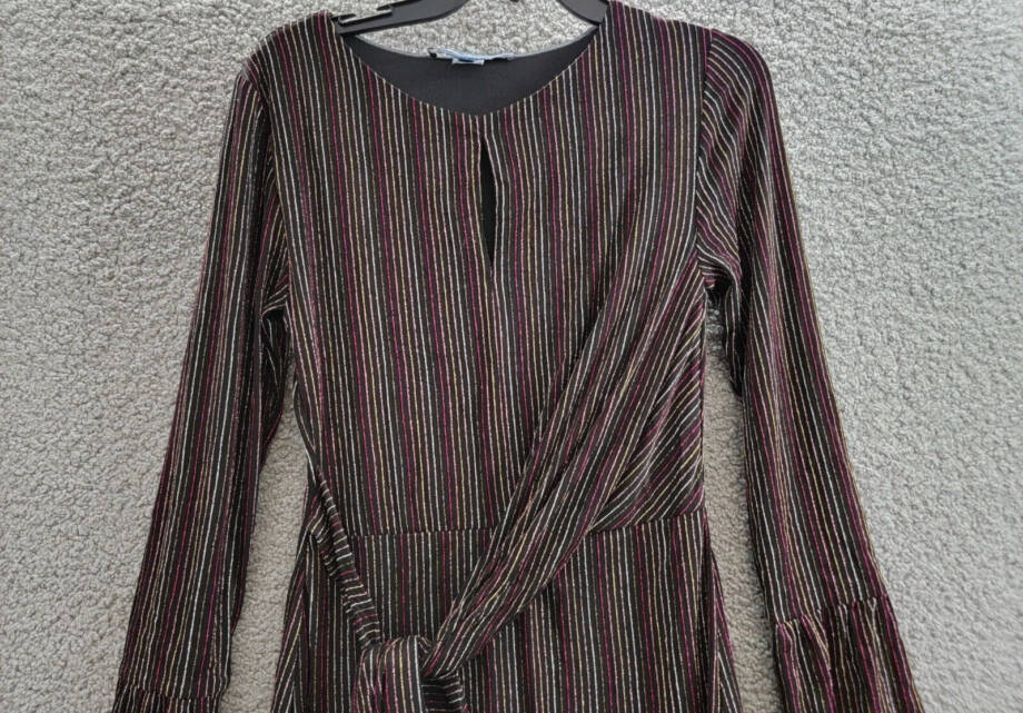 French Connection Paula Keyhole Midi Dress Women's S Blackout Multi Round Neck