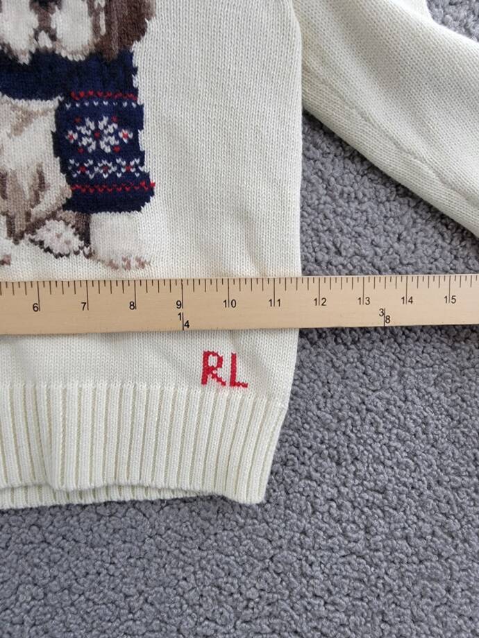 Polo Ralph Lauren Dog Crewneck Wool Sweatshirt Little Girls 5 White Multi L/S