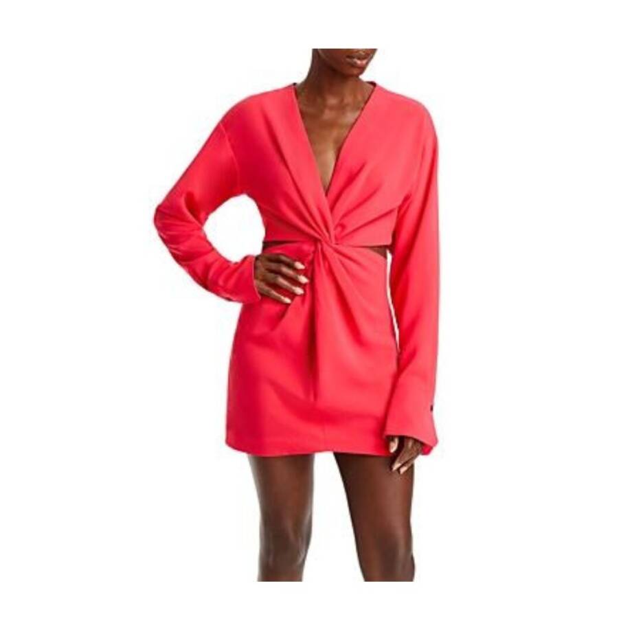 A.L.C. Zoey Twist Front Mini Dress Women's 2 Rambutan Side Cutout Zip Closure