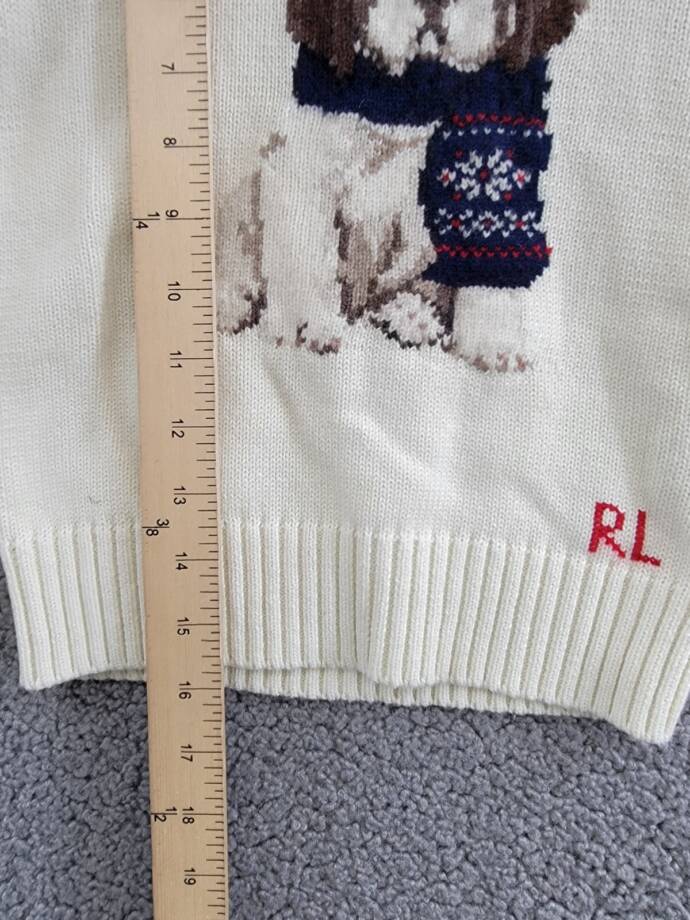 Polo Ralph Lauren Dog Crewneck Wool Sweatshirt Little Girls 5 White Multi L/S