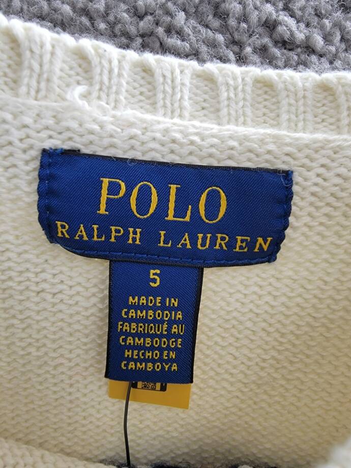 Polo Ralph Lauren Dog Crewneck Wool Sweatshirt Little Girls 5 White Multi L/S