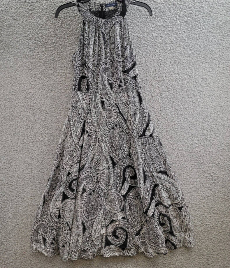 Tommy Hilfiger Paisley Print Chiffon Midi Dress Women's 2 Black Multi Back Zip