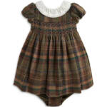 Ralph Lauren Plaid Smocked Wool Blend Dress & Bloomers Set Baby Girls' 18M Green