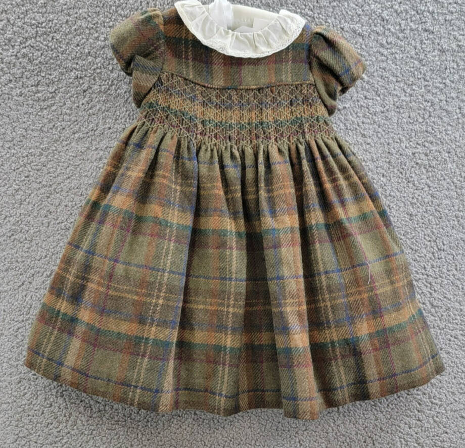 Ralph Lauren Plaid Smocked Wool Blend Dress & Bloomers Set Baby Girls' 18M Green