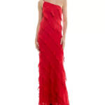 B Darlin Tiered Ruffled Chiffon One-Shoulder Gown Juniors 0 Red Side Zip Closure