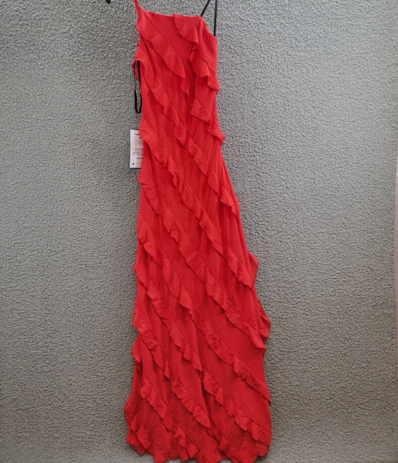 B Darlin Tiered Ruffled Chiffon One-Shoulder Gown Juniors 0 Red Side Zip Closure