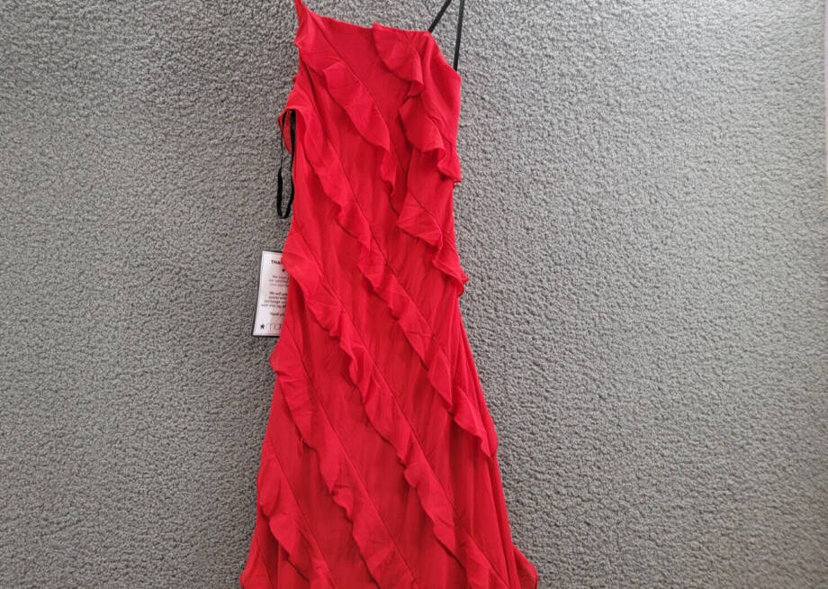 B Darlin Tiered Ruffled Chiffon One-Shoulder Gown Juniors 0 Red Side Zip Closure