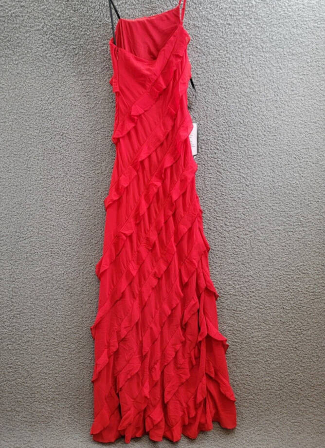 B Darlin Tiered Ruffled Chiffon One-Shoulder Gown Juniors 0 Red Side Zip Closure