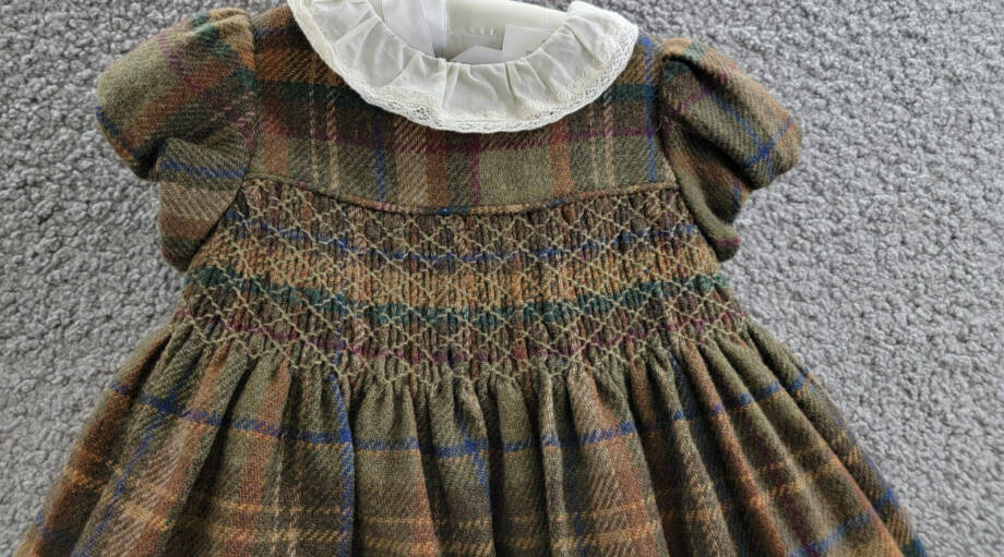 Ralph Lauren Plaid Smocked Wool Blend Dress & Bloomers Set Baby Girls' 18M Green