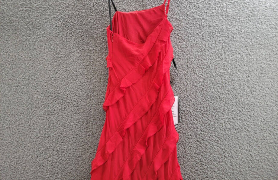 B Darlin Tiered Ruffled Chiffon One-Shoulder Gown Juniors 0 Red Side Zip Closure