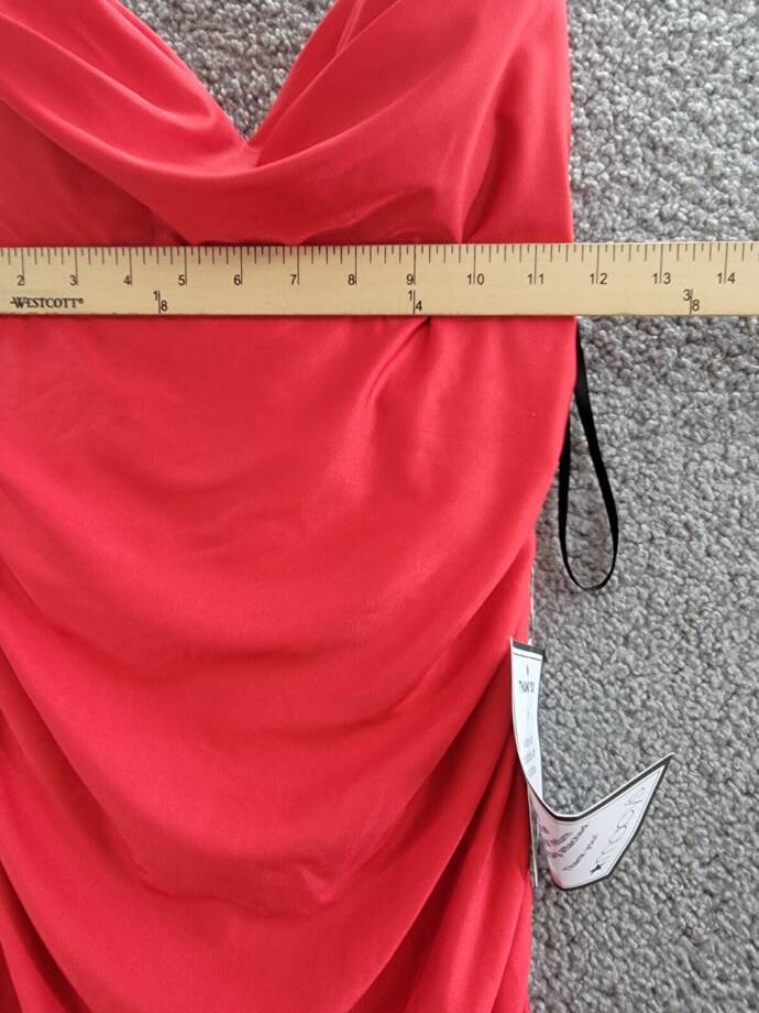 B Darlin Shirred Gown Juniors' 9/10 Red Sleeveless Cowl Neck Back Zip Closure