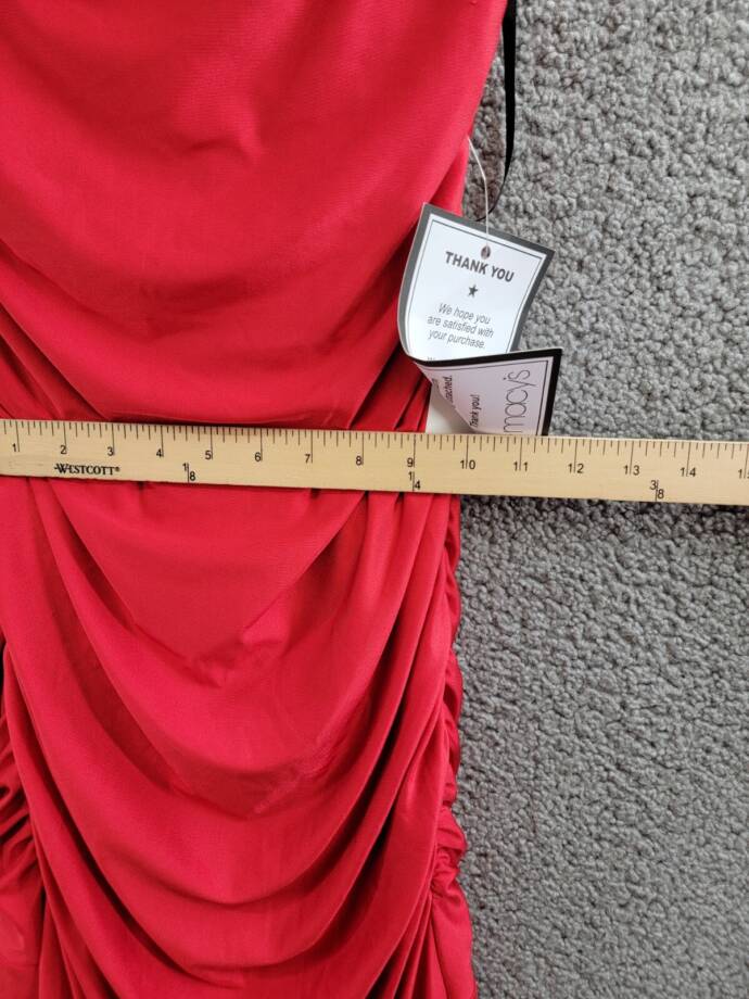 B Darlin Shirred Gown Juniors' 9/10 Red Sleeveless Cowl Neck Back Zip Closure