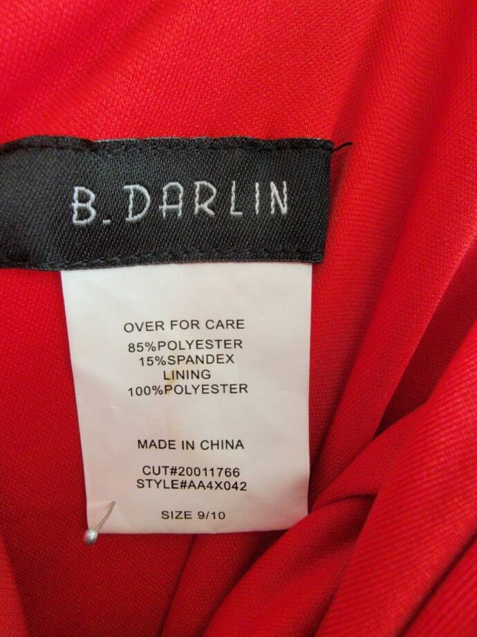 B Darlin Shirred Gown Juniors' 9/10 Red Sleeveless Cowl Neck Back Zip Closure