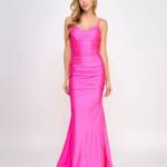 B. Darlin Satin Ruched Evening Dress Juniors 13/14 Neon Pink Cowl Neck Back Zip