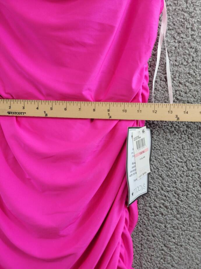 B. Darlin Satin Ruched Evening Dress Juniors 13/14 Neon Pink Cowl Neck Back Zip
