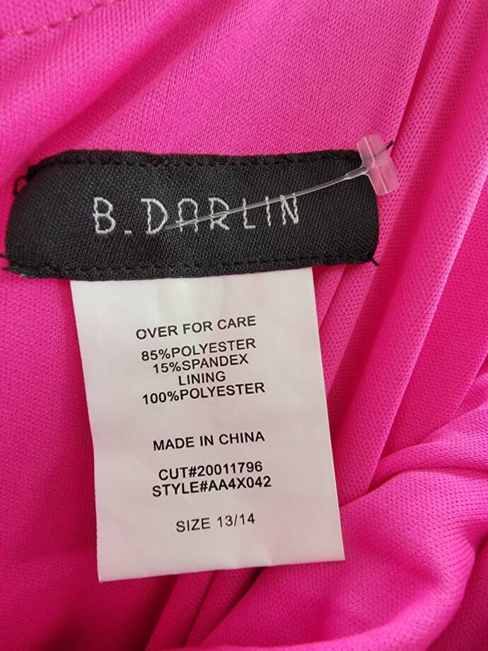 B. Darlin Satin Ruched Evening Dress Juniors 13/14 Neon Pink Cowl Neck Back Zip