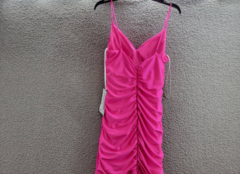 B. Darlin Satin Ruched Evening Dress Juniors 13/14 Neon Pink Cowl Neck Back Zip
