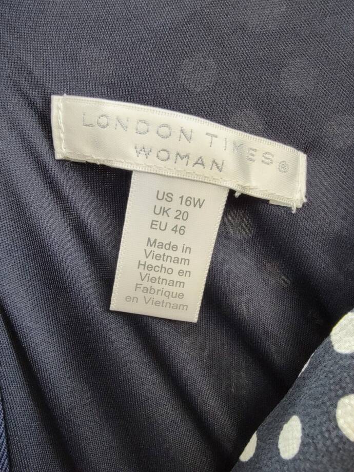 London Times Plus Polka-Dot Crepe Jumpsuit Women's 16W Navy/White Surplice Neck
