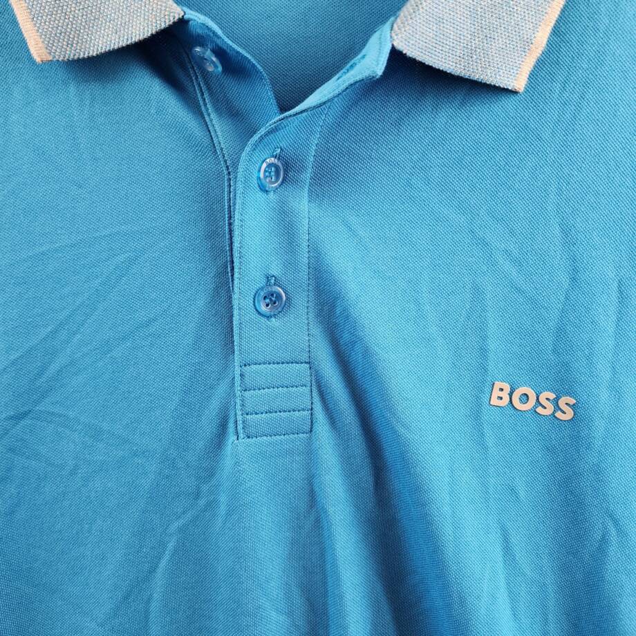 Hugo Boss Logo Detail Slim-Fit Polo Shirt Men's XXL Blue Short Sleeve Buttons~