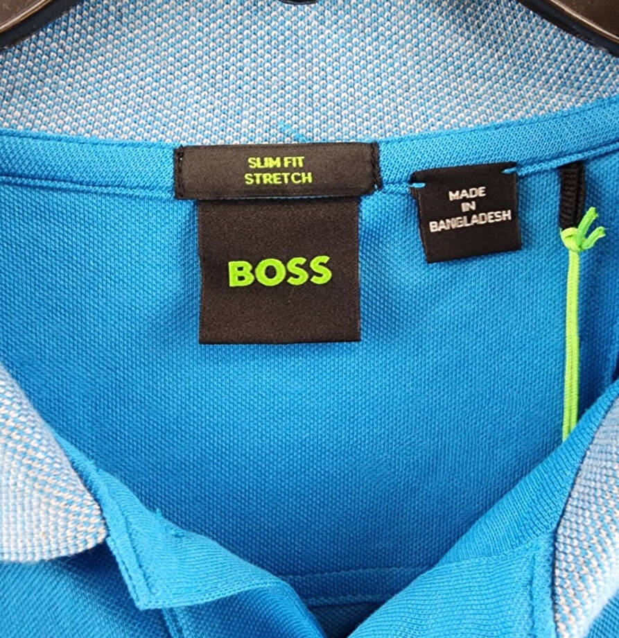 Hugo Boss Logo Detail Slim-Fit Polo Shirt Men's XXL Blue Short Sleeve Buttons~