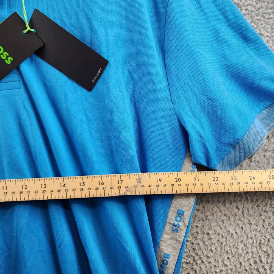 Hugo Boss Logo Detail Slim-Fit Polo Shirt Men's XXL Blue Short Sleeve Buttons~