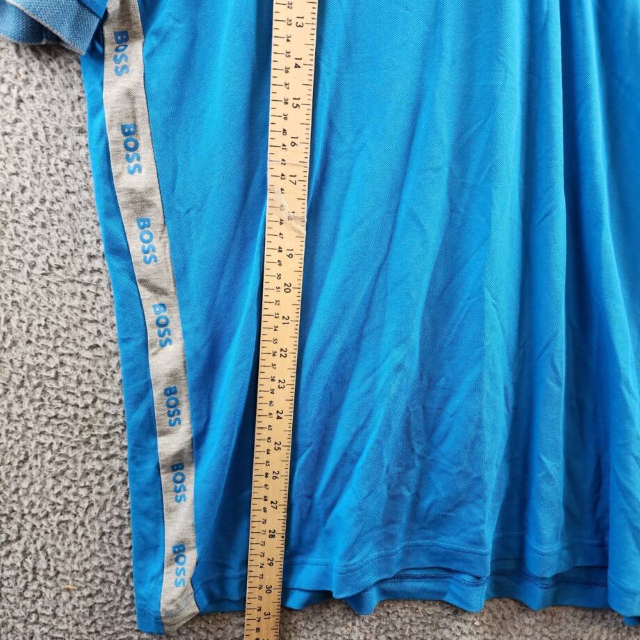 Hugo Boss Logo Detail Slim-Fit Polo Shirt Men's XXL Blue Short Sleeve Buttons~