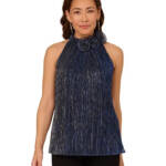 Adrianna Papell Embellished Metallic Knit Top Women's Midnight Sleeveless