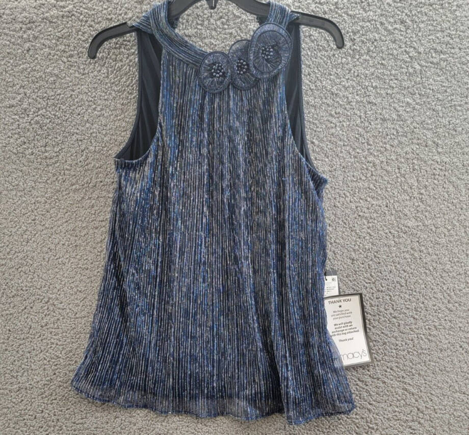 Adrianna Papell Embellished Metallic Knit Top Women's Midnight Sleeveless