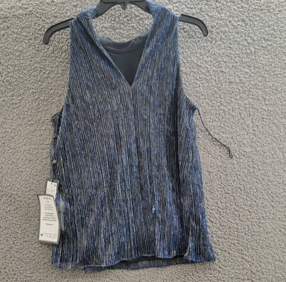 Adrianna Papell Embellished Metallic Knit Top Women's Midnight Sleeveless