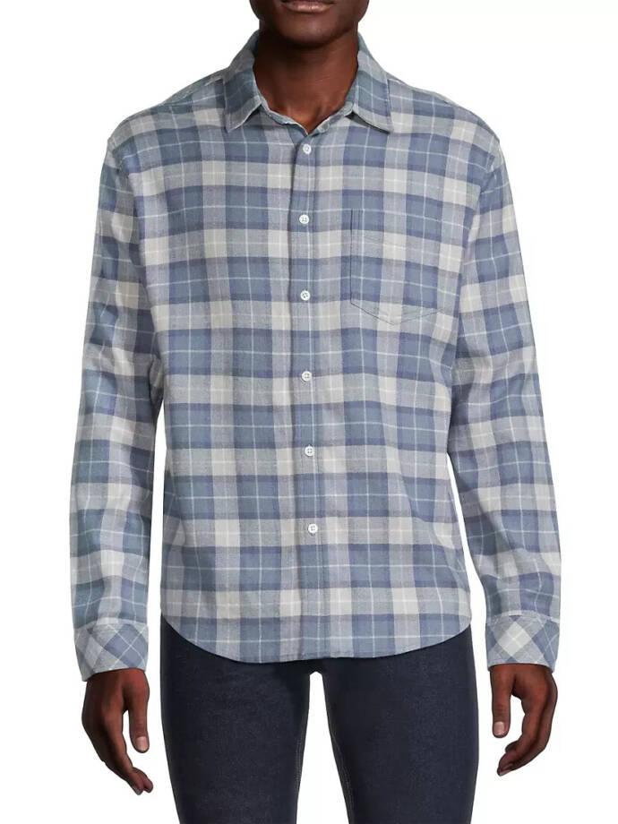 Rails Sussex Flannel Relaxed Fit Button Up Shirt Men's S Glacier Denim White L/S